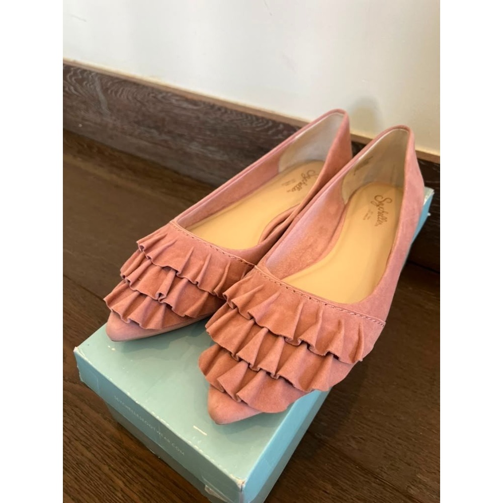 Seychelles Downstage Pink Suede Ruffle Pointed Toe Flats Women's Size 8